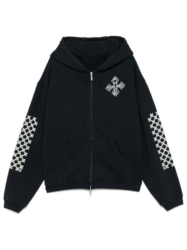 RHUDE-Cross-Printed-Black-Zip-Up-Hoodie-1