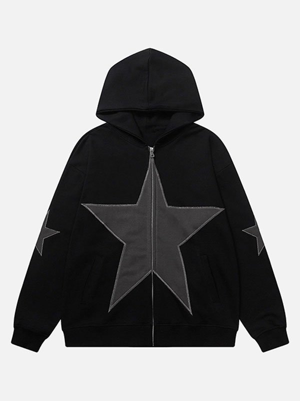 Unisex-Star-Patch-Print-Fleece-Zip-Up-Hoodie-3