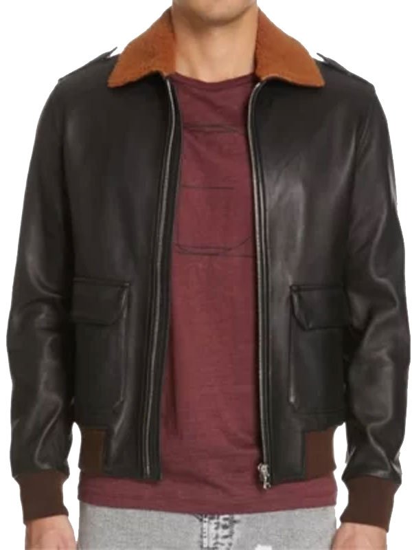 Mens-Shearling-Collar-Black-Bomber-Jacket-1