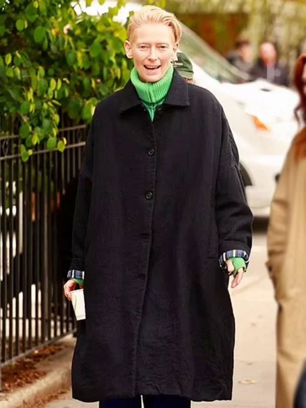 The-Room-Next-Door-2024-Tilda-Swinton-Black-Coat-1