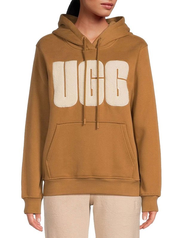 UGG-Rey-Fuzzy-Logo-Brown-Fleece-Pullover-Hoodie-1